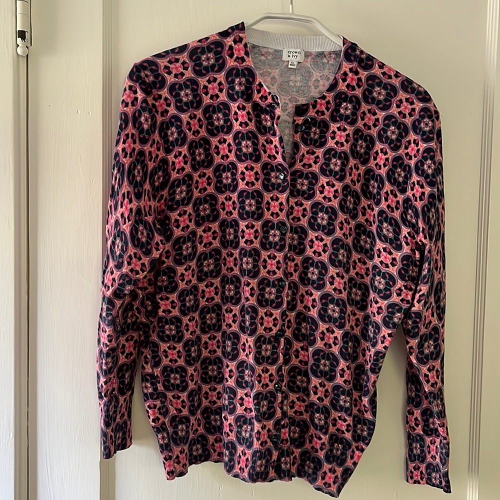 geometric print cotton cardigan, M-XL